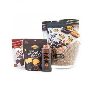 clear ice bucket filled with chocolate products