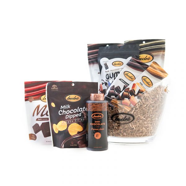 clear ice bucket filled with chocolate products